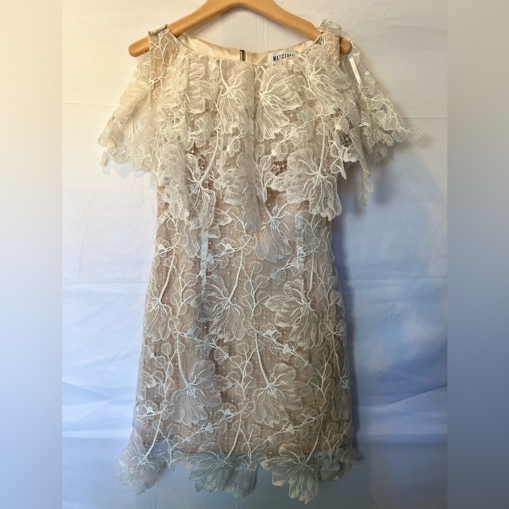 Maticevski  AZALEA OFF-THE-SHOULDER CHANTILY LACE DRESS IN WHITE